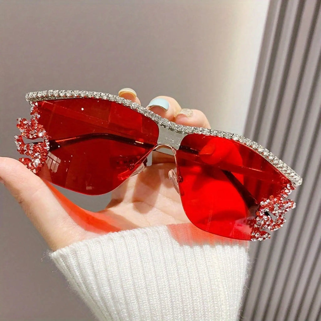 Bedazzled & Unbothered – Rhinestone Rimless Shades