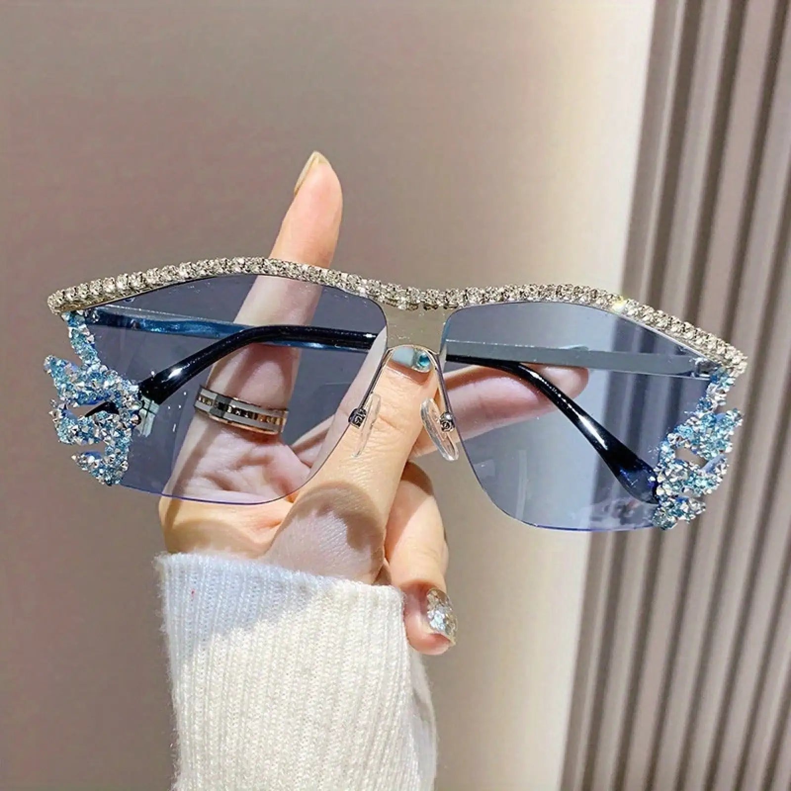 Bedazzled & Unbothered – Rhinestone Rimless Shades