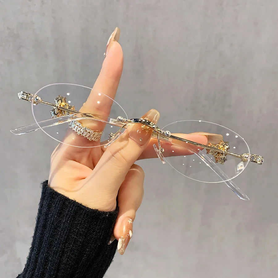 Delulu Vision – Crystal Rimless Glasses
