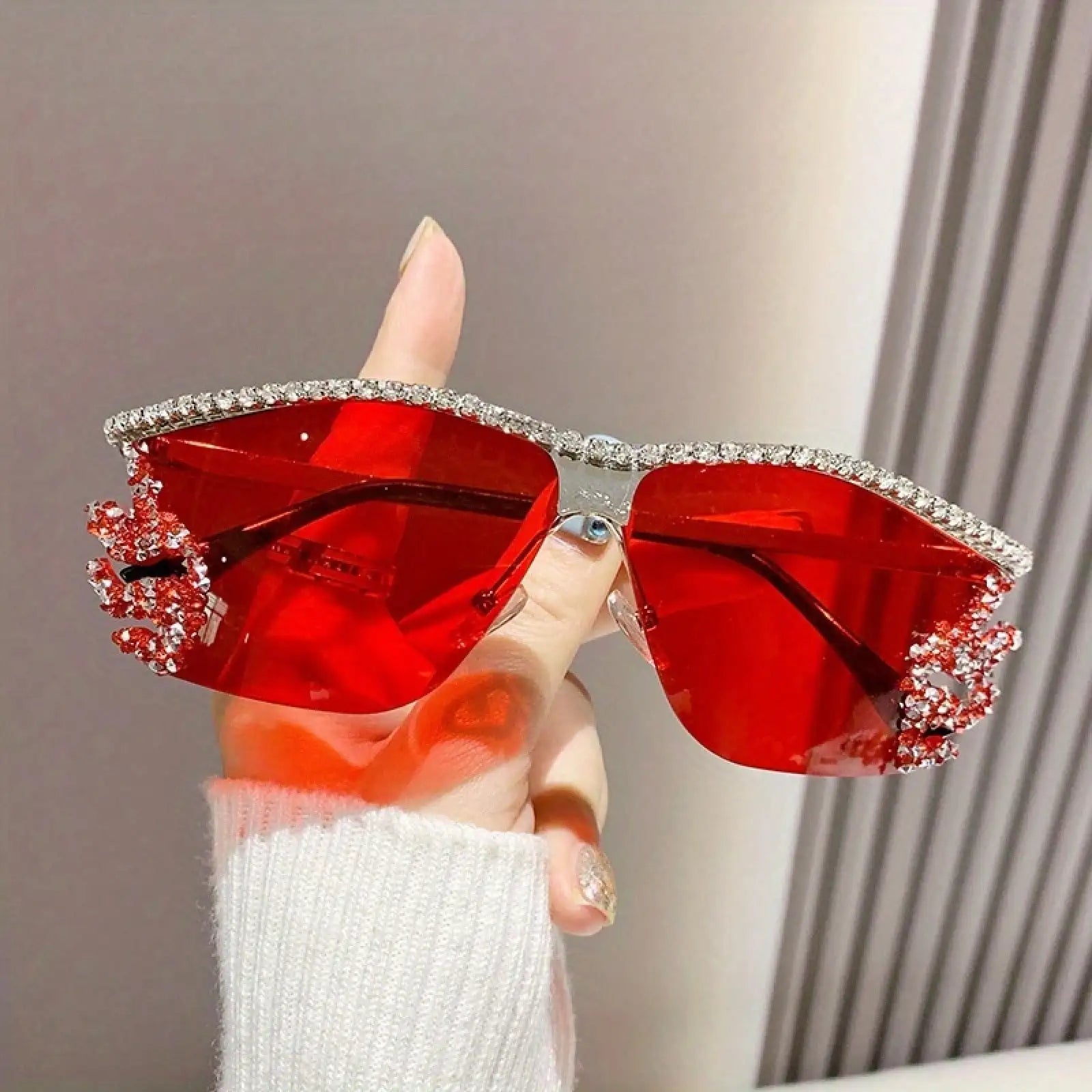 Bedazzled & Unbothered – Rhinestone Rimless Shades