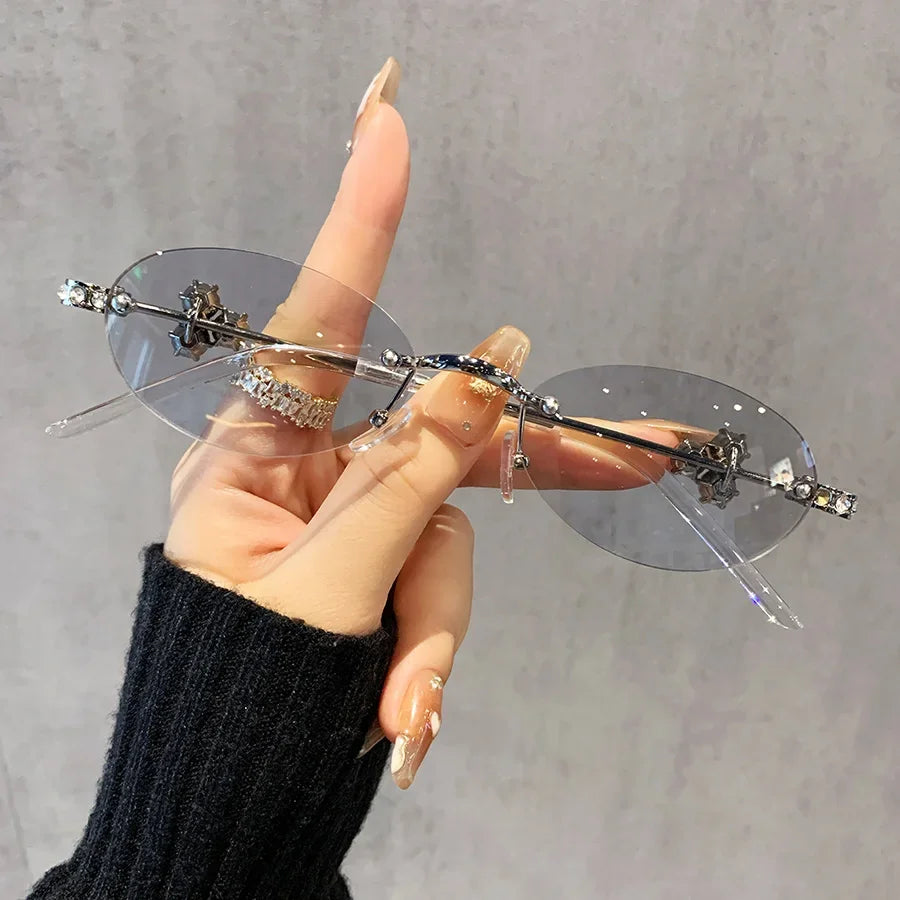 Delulu Vision – Crystal Rimless Glasses