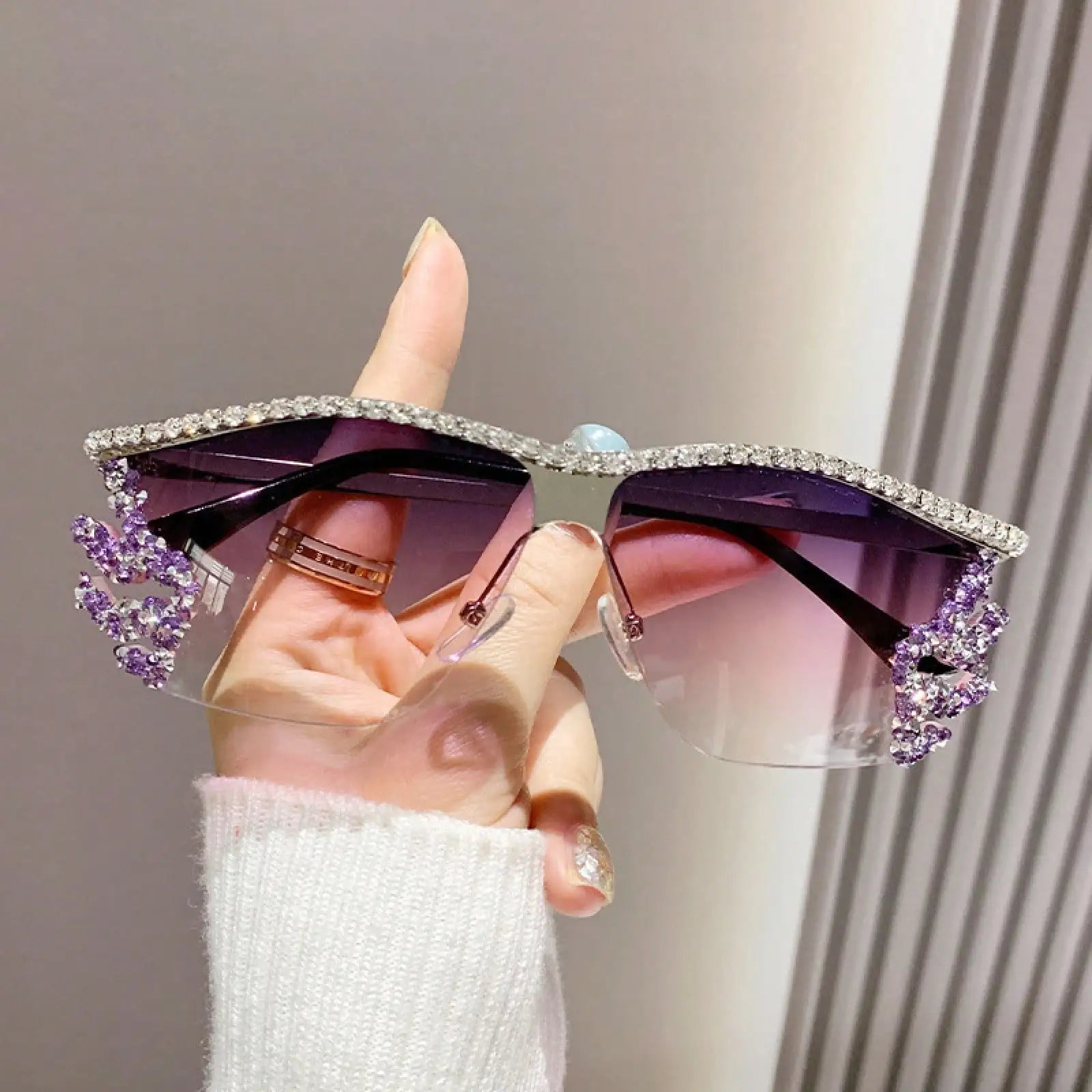 Bedazzled & Unbothered – Rhinestone Rimless Shades