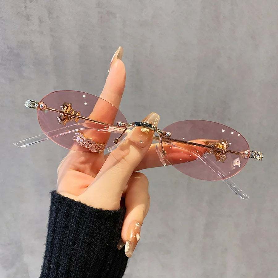 Delulu Vision – Crystal Rimless Glasses